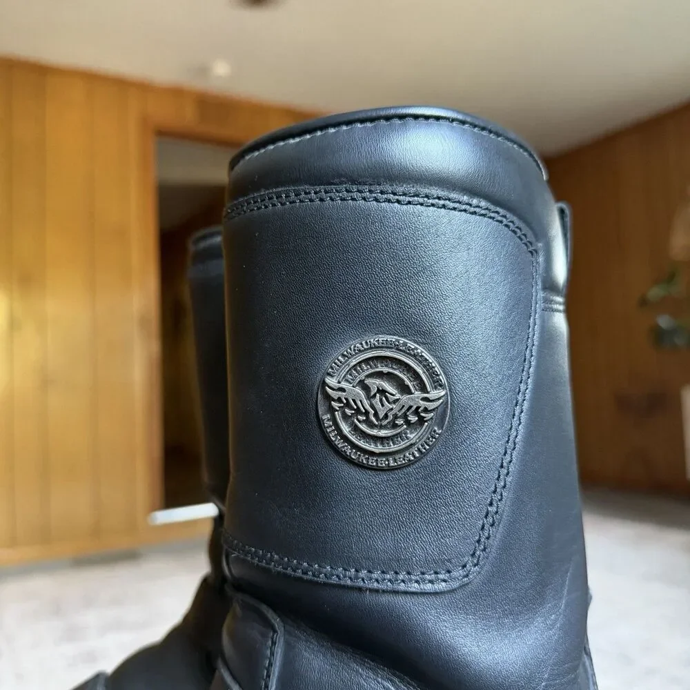 Milwaukee Leather Men's Black Leather Motorcycle Boots Size 12